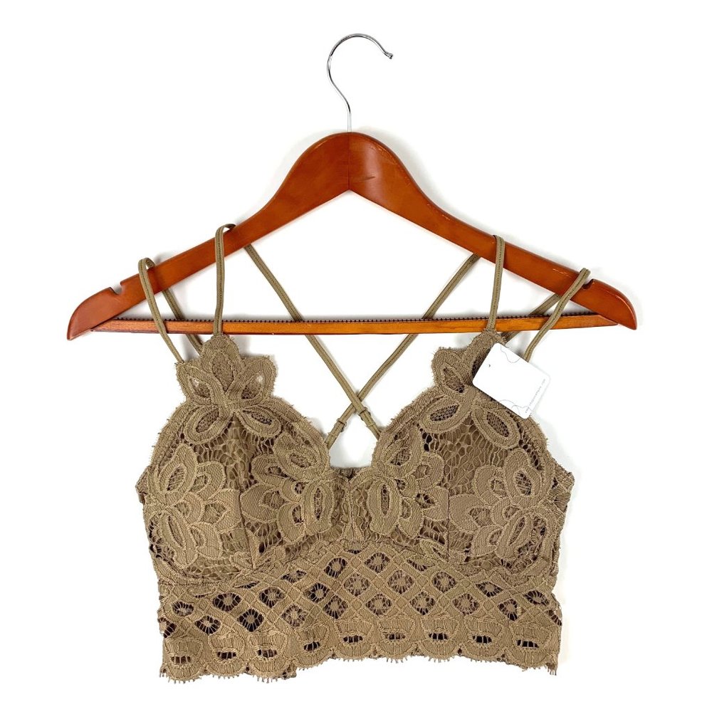 Anemone Crochet Lace Golden Brown PLUS Bralette with adjustable Spaghetti Straps - Picture 2 of 7